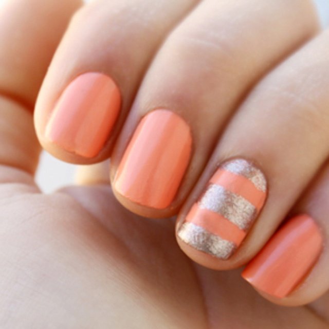 Fabulous Spring nail colour trend!  Maybe do this with a lighter or paler salmon/pink